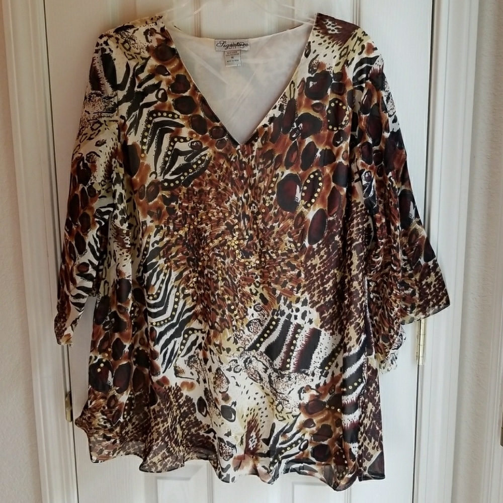 NWT SIGNATURE JMB ANIMAL PRINT BLOUSE SZ 1X