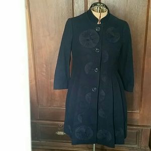 Anthropologie Navy Wool Pleated Dress Coat