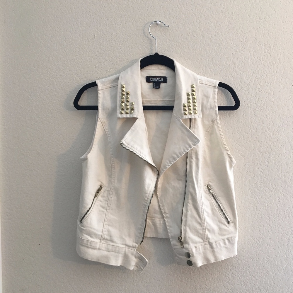 Studded Denim Moto Vest