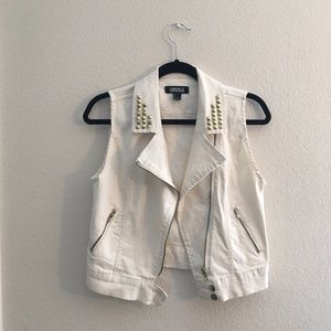 Studded Denim Moto Vest