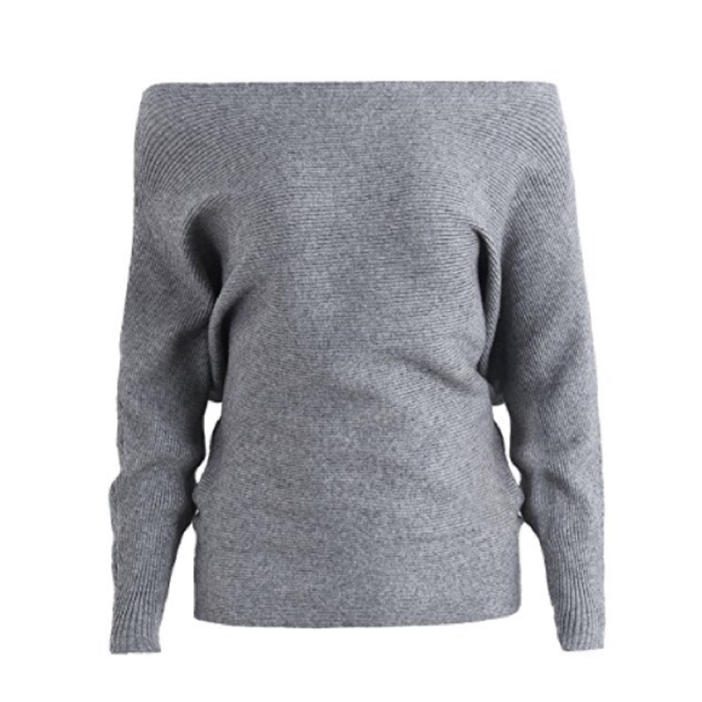 Ribbed Off Shoulder Dolman Sleeve Slouchy Sweater - Picture 6 of 8