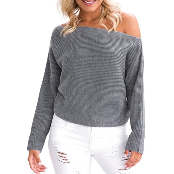 Ribbed Off Shoulder Dolman Sleeve Slouchy Sweater - Picture 4 of 8