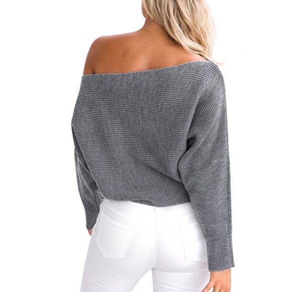 Ribbed Off Shoulder Dolman Sleeve Slouchy Sweater - Picture 5 of 8