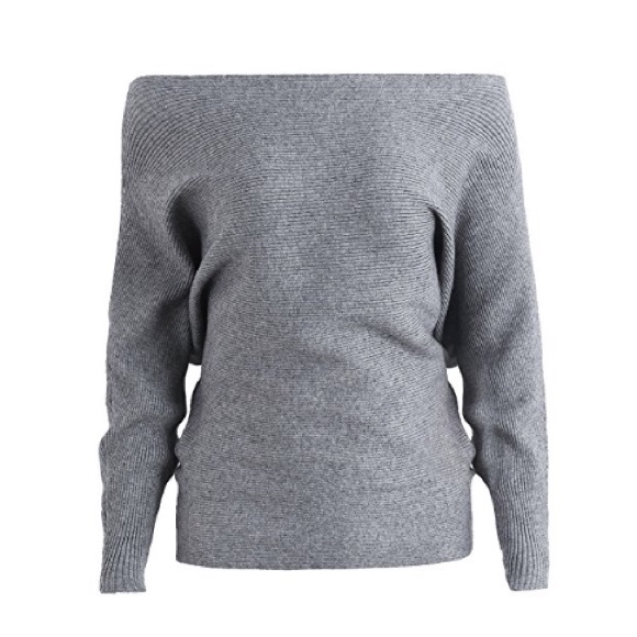 Ribbed Off Shoulder Dolman Sleeve Slouchy Sweater - Picture 6 of 8