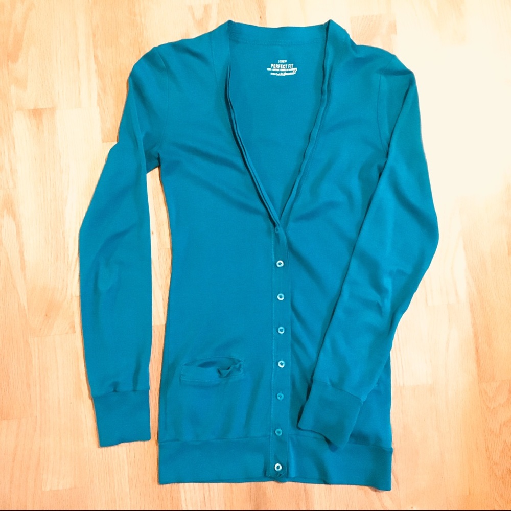 J.CREW Perfect Fit Teal-Blue Button-Up Cardigan