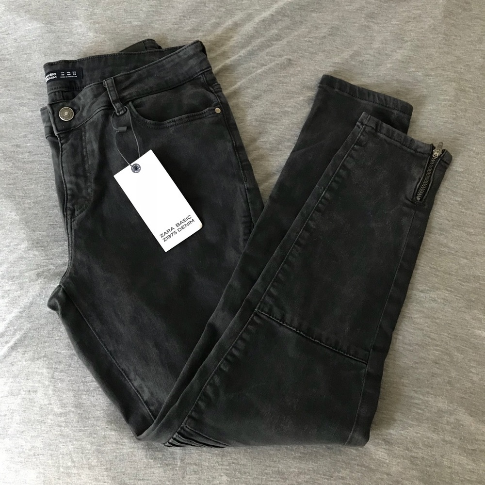 ZARA Skinny Biker Jeans w/ Ankle Zip