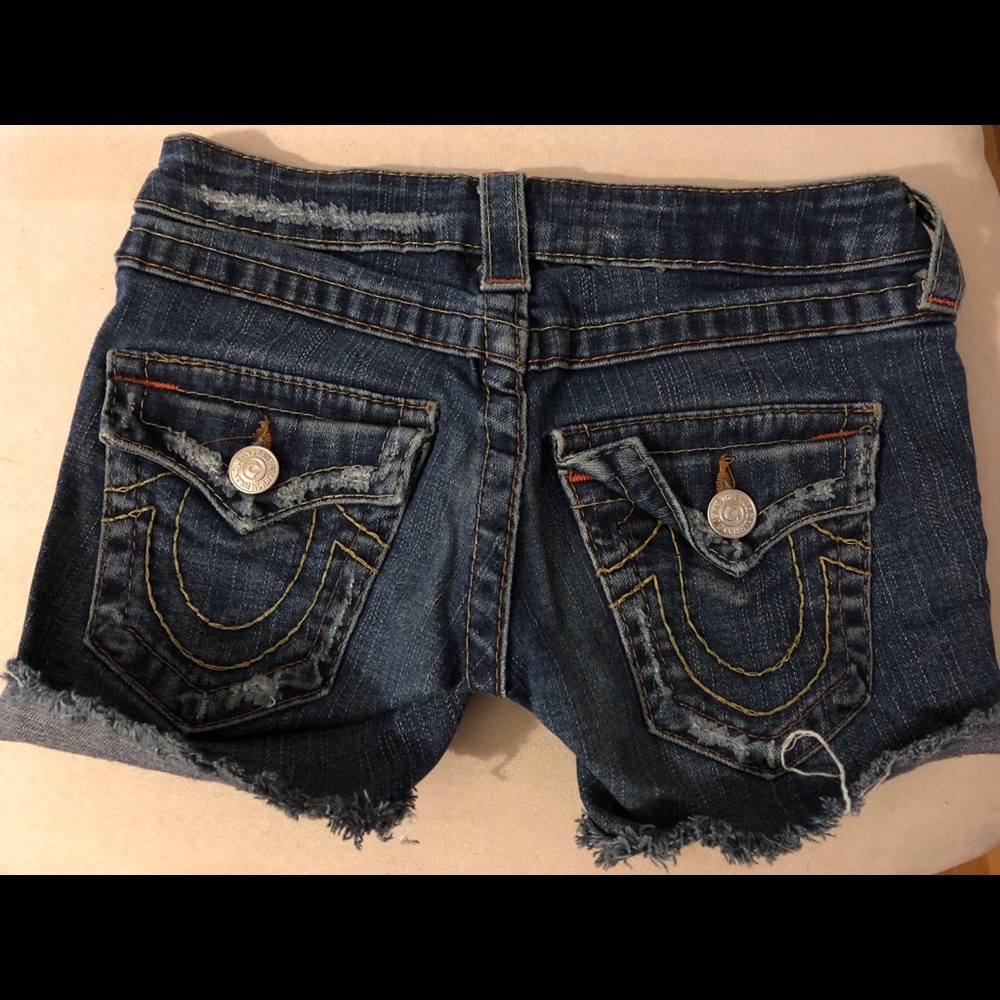 True Religion distressed denim shorts