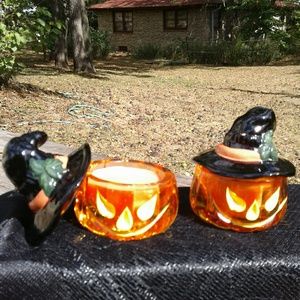 Set of 2 Crystal Pumpkin Candle Holders