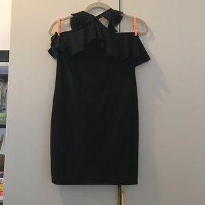 Black dress with ruffle neck