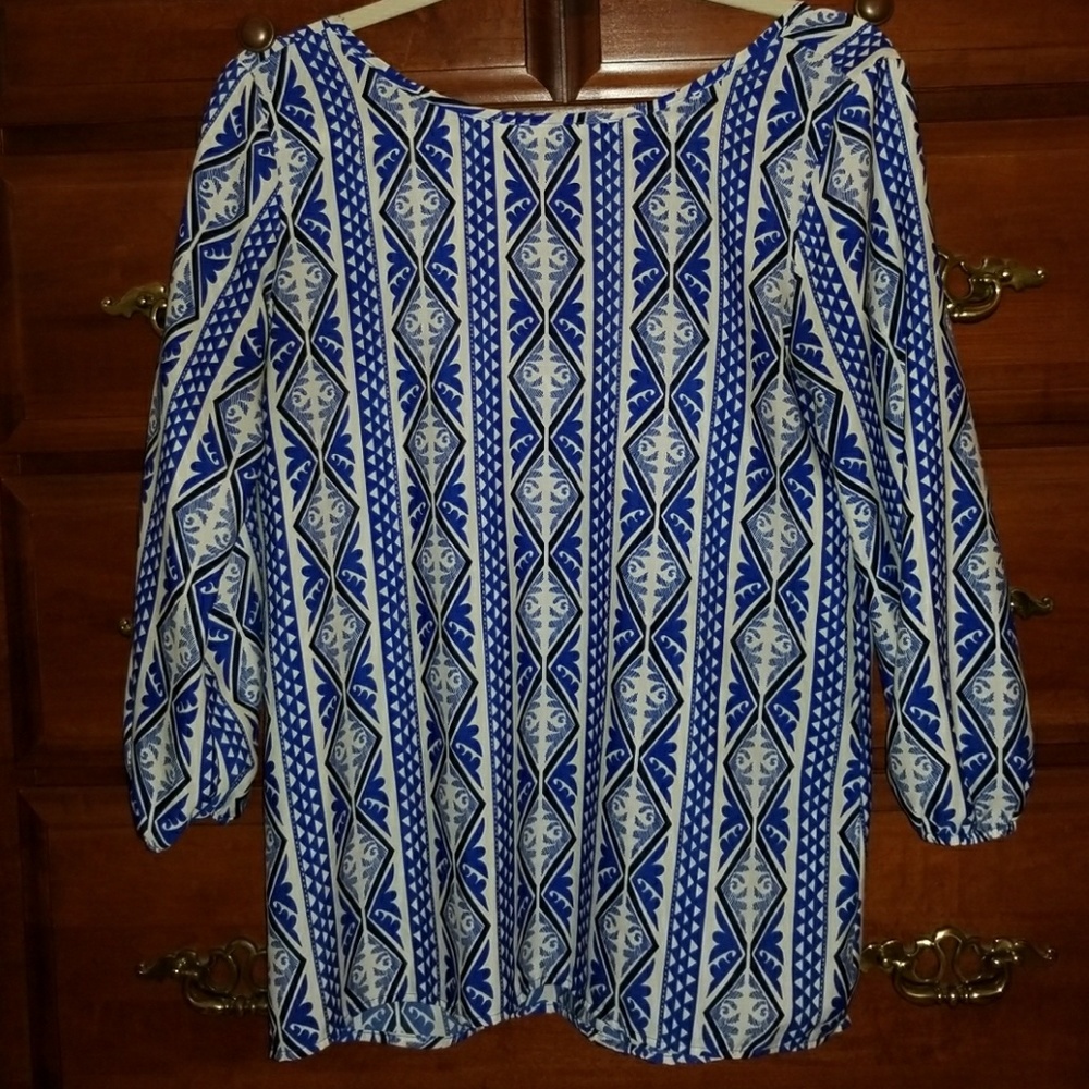 Royal blue and white blouse