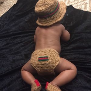 Designer inspired crochet infant set.