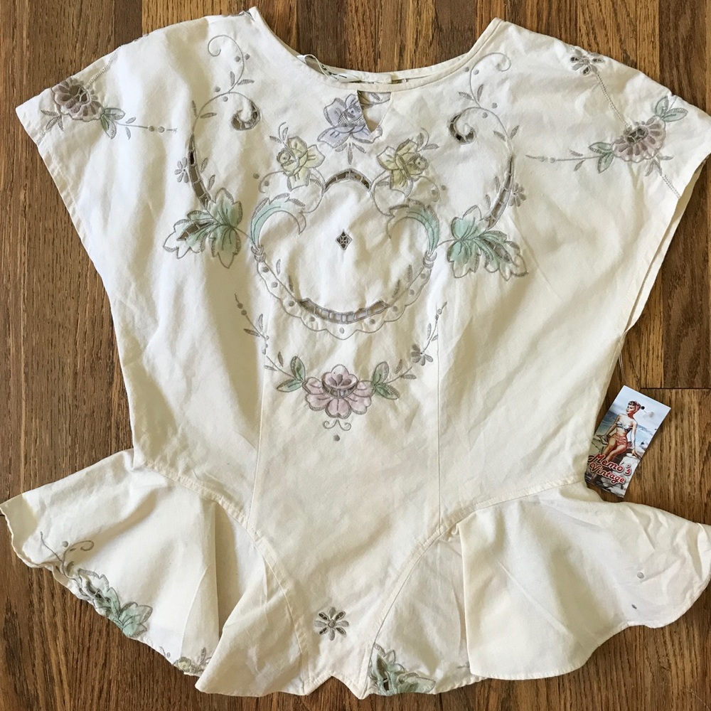 Vintage Embroidered Peplum Top
