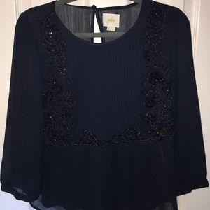 Anthropologie Navy Blue and Sequin Blouse