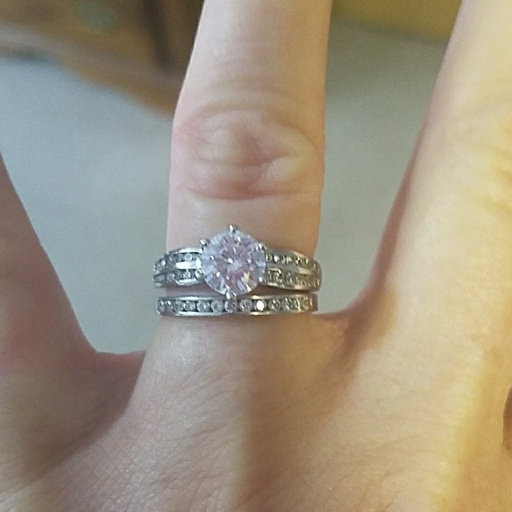 Diamonique white gold 2 karat ring set.