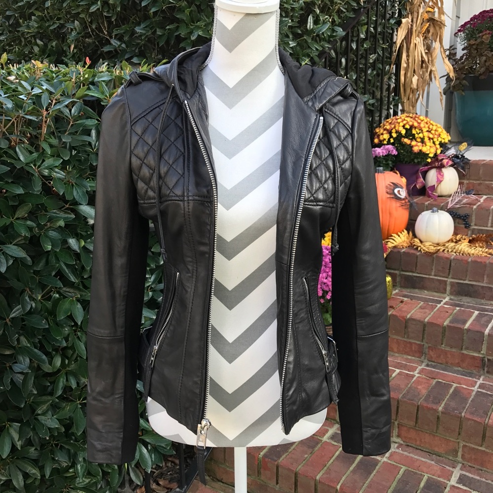 Michael Kors Hooded Leather Jacket-XS