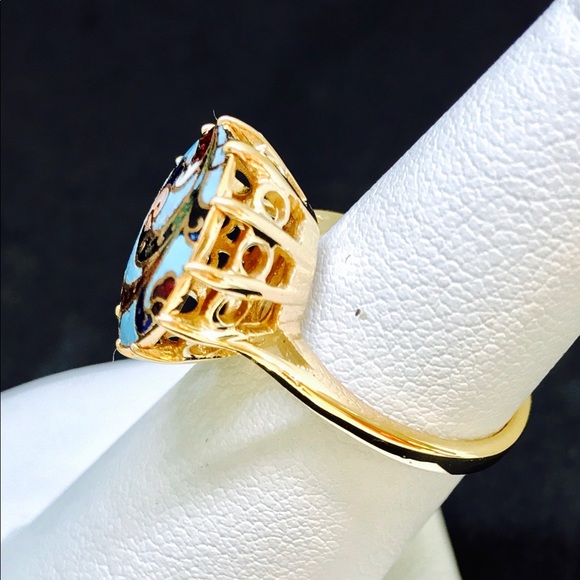 Beautiful 14K Y gold vintage Enamel Paint  Ring - Picture 3 of 3
