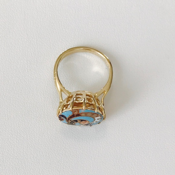 Beautiful 14K Y gold vintage Enamel Paint  Ring - Picture 2 of 3