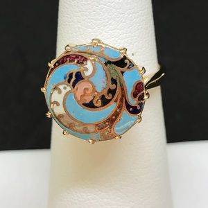 Beautiful 14K Y gold vintage Enamel Paint  Ring