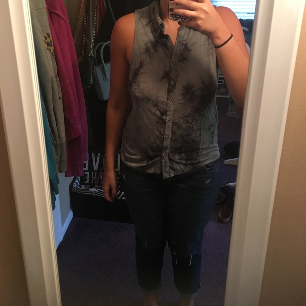 tie dye button up with studded collar