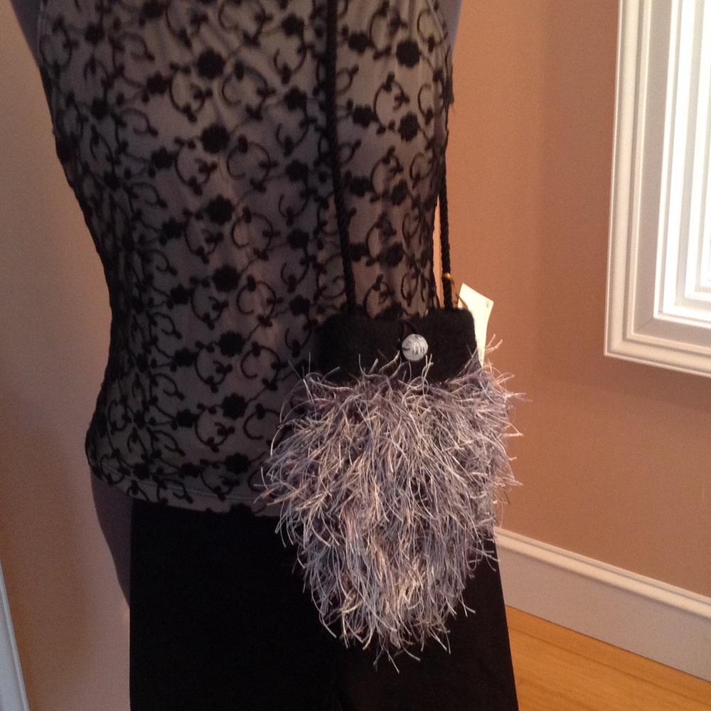 Handmade Black Felted, fun fur evening bag.