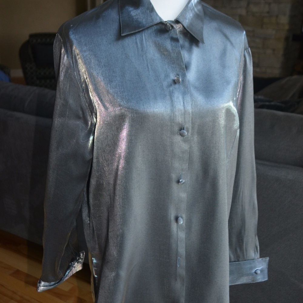 Notations Pewter/ Metallic Like Button Down Blouse - image 1