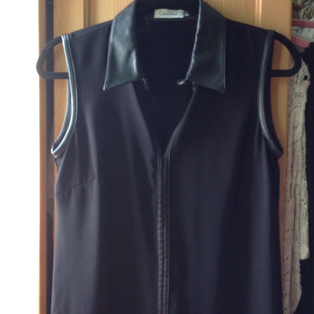 Calvin Klein black shirt dress faux leather trim