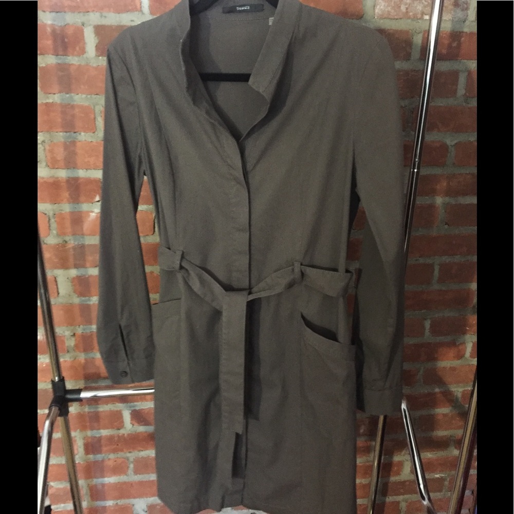 Tahari Gray Belted Shirt Dress