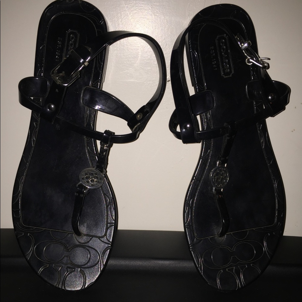Coach black jelly strap thong signature charm