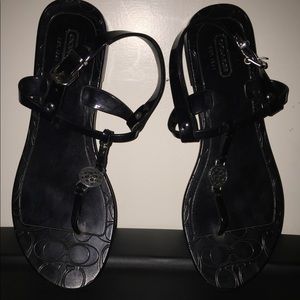 Coach black jelly strap thong signature charm