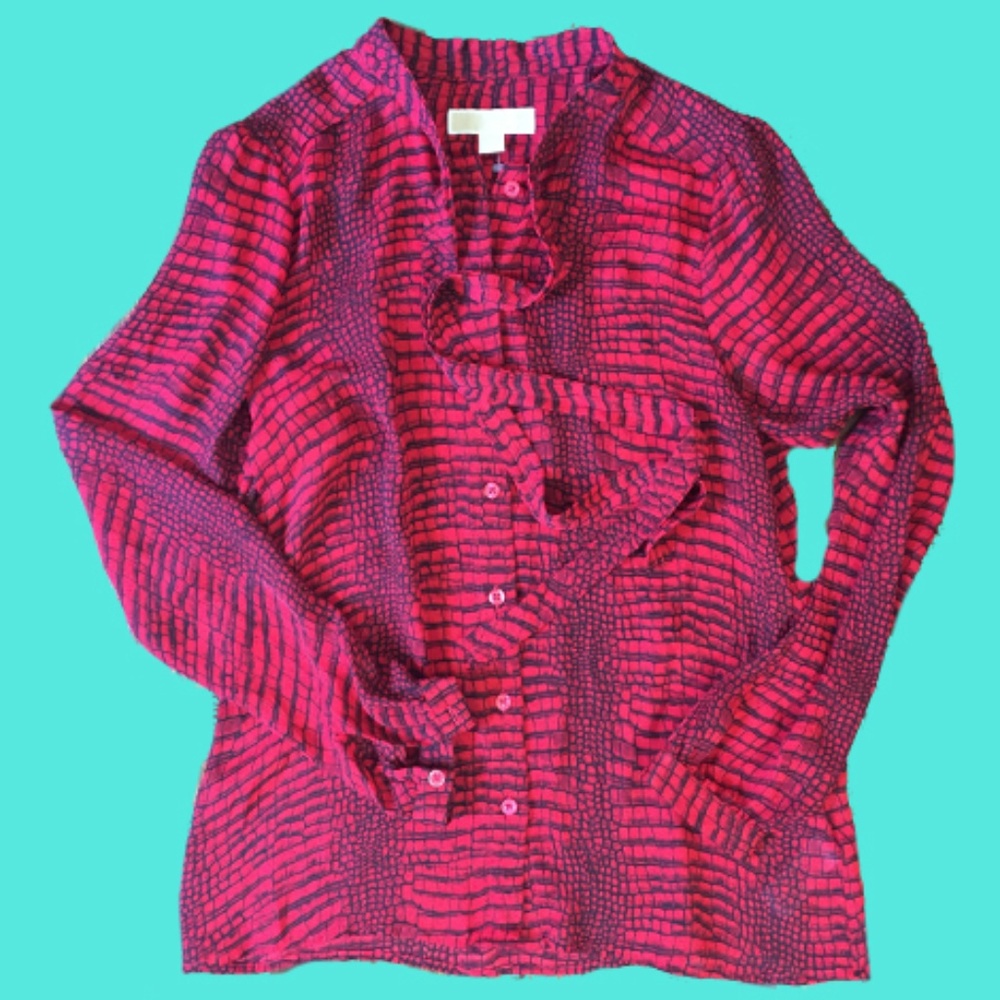 Michael Kors Women's Tie-Neck Red Print Blouse