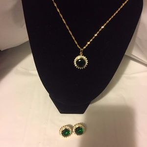 Green Emerald Round Cut Necklace Set