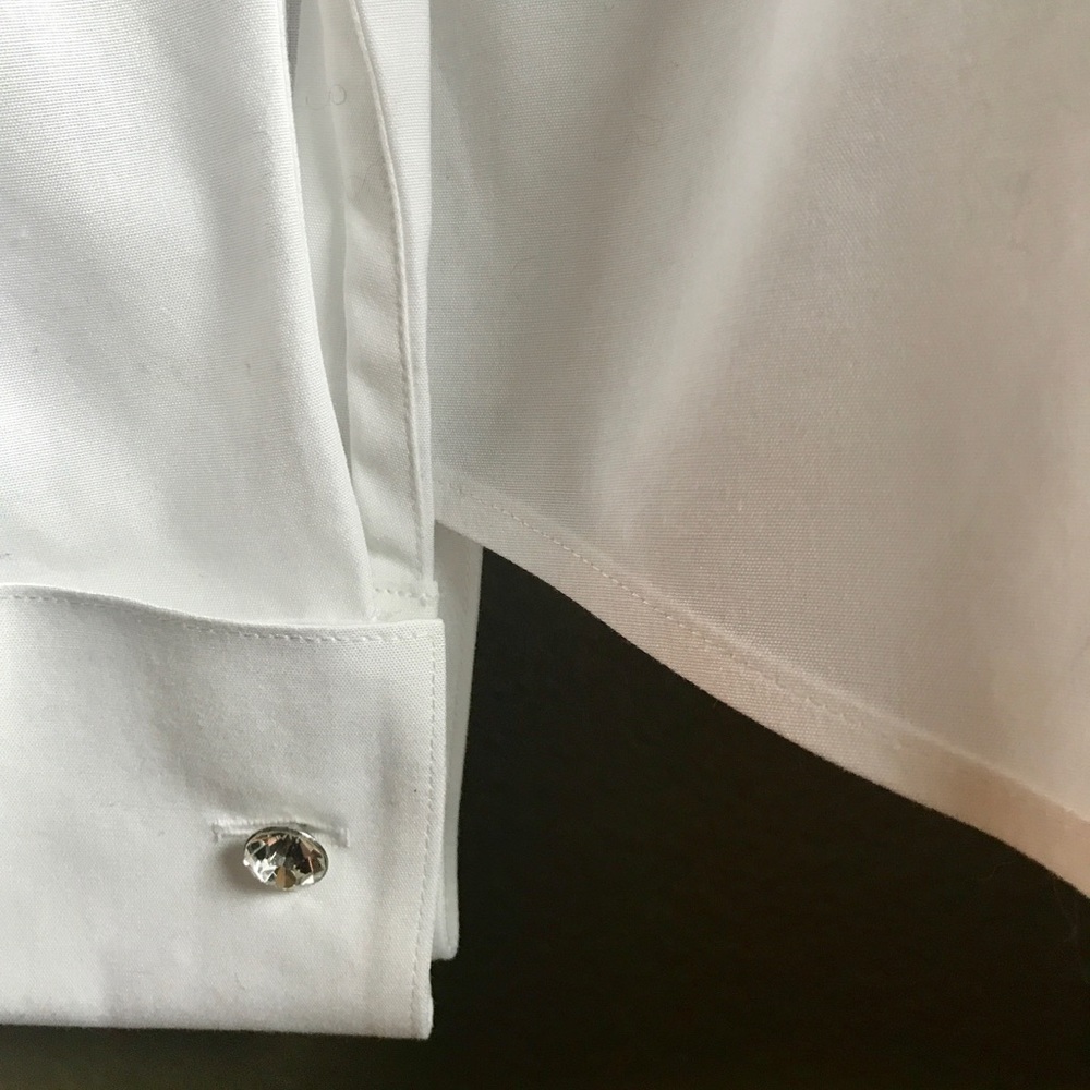 Talbots White Pleated Rhinestone Button Up - Picture 3 of 4