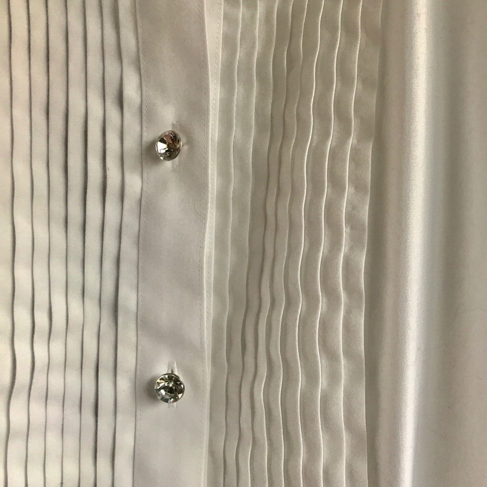 Talbots White Pleated Rhinestone Button Up - Picture 2 of 4