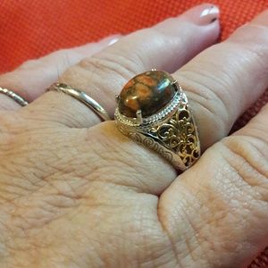 SOLID STERLING SILVER ORANGE MOJAVE TURQUOISE  RNG