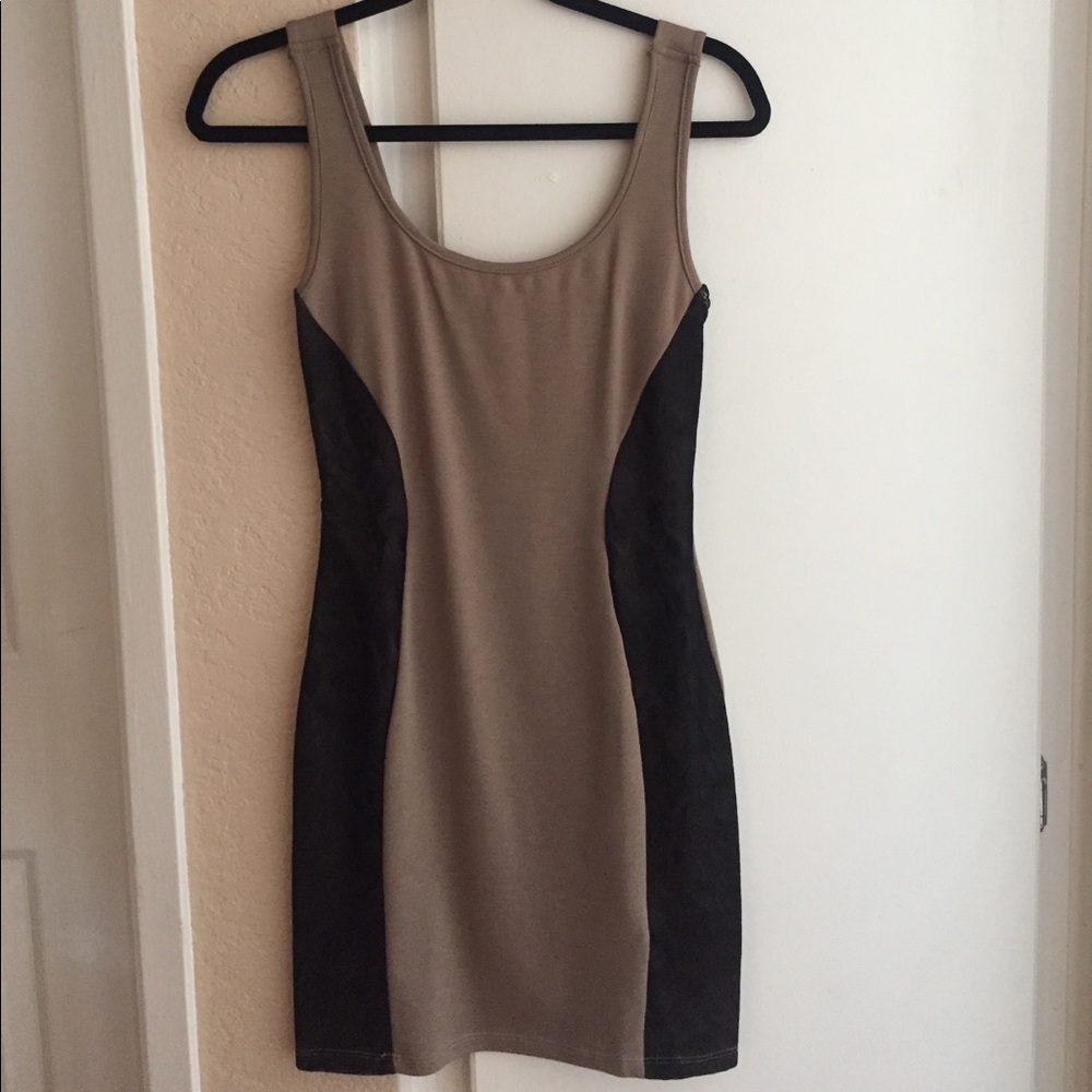 NWOT Champagne colored dress with lace inserts