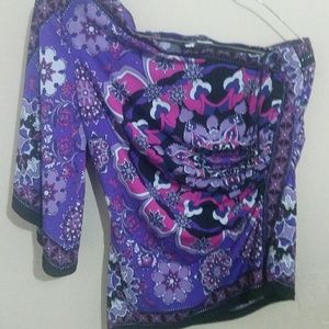 Cache purple/pink one arm off shoulder top