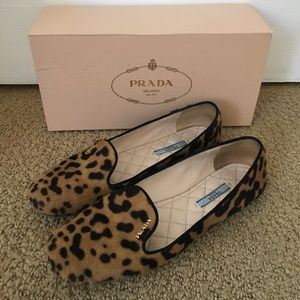 Prada pony animal print ballerina flat.