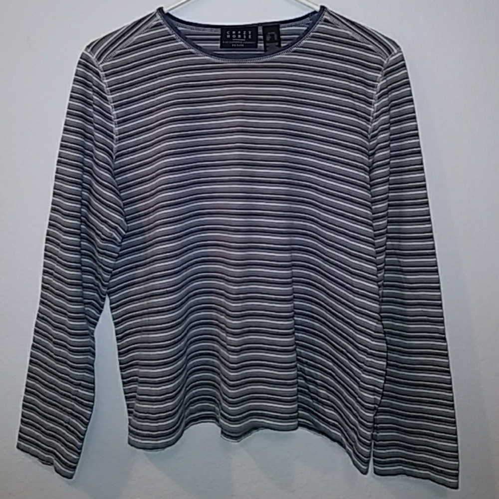 Petite blue tone long sleeve striped shirt