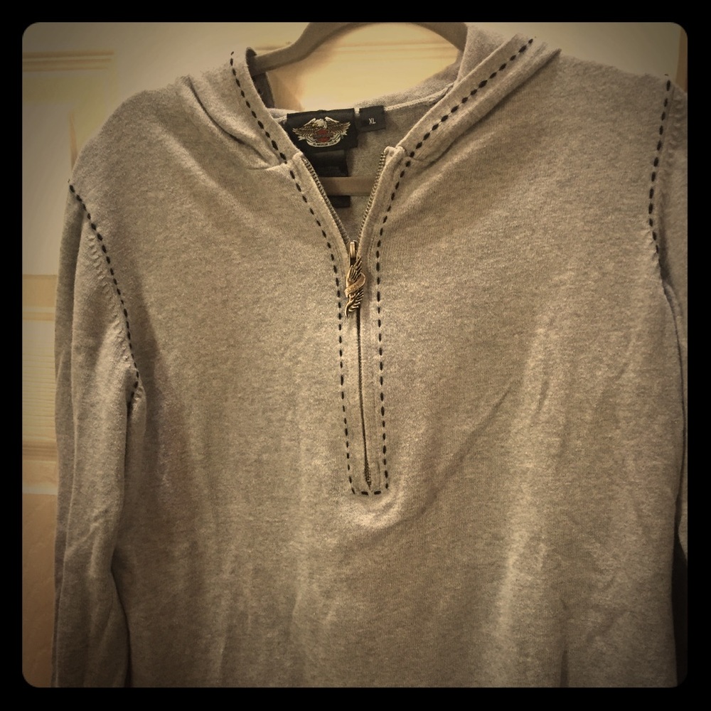 Harley Davison hooded sweatshirt.
