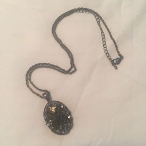 Black gemmed large pendant necklace