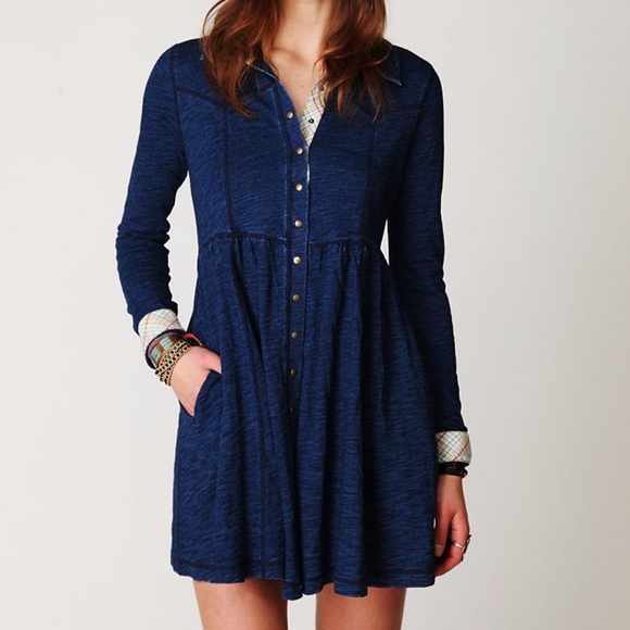 Free People Denim Knit Shirt Dress - Picture 3 of 5