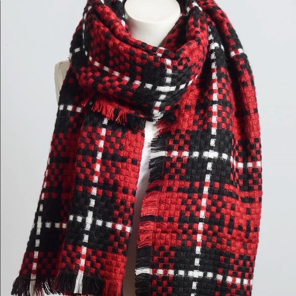 RESTOCKED Red plaid scarf - Picture 3 of 3