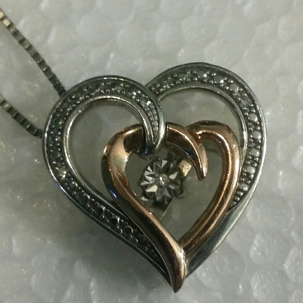 925 & 10kt rose gold heart necklace