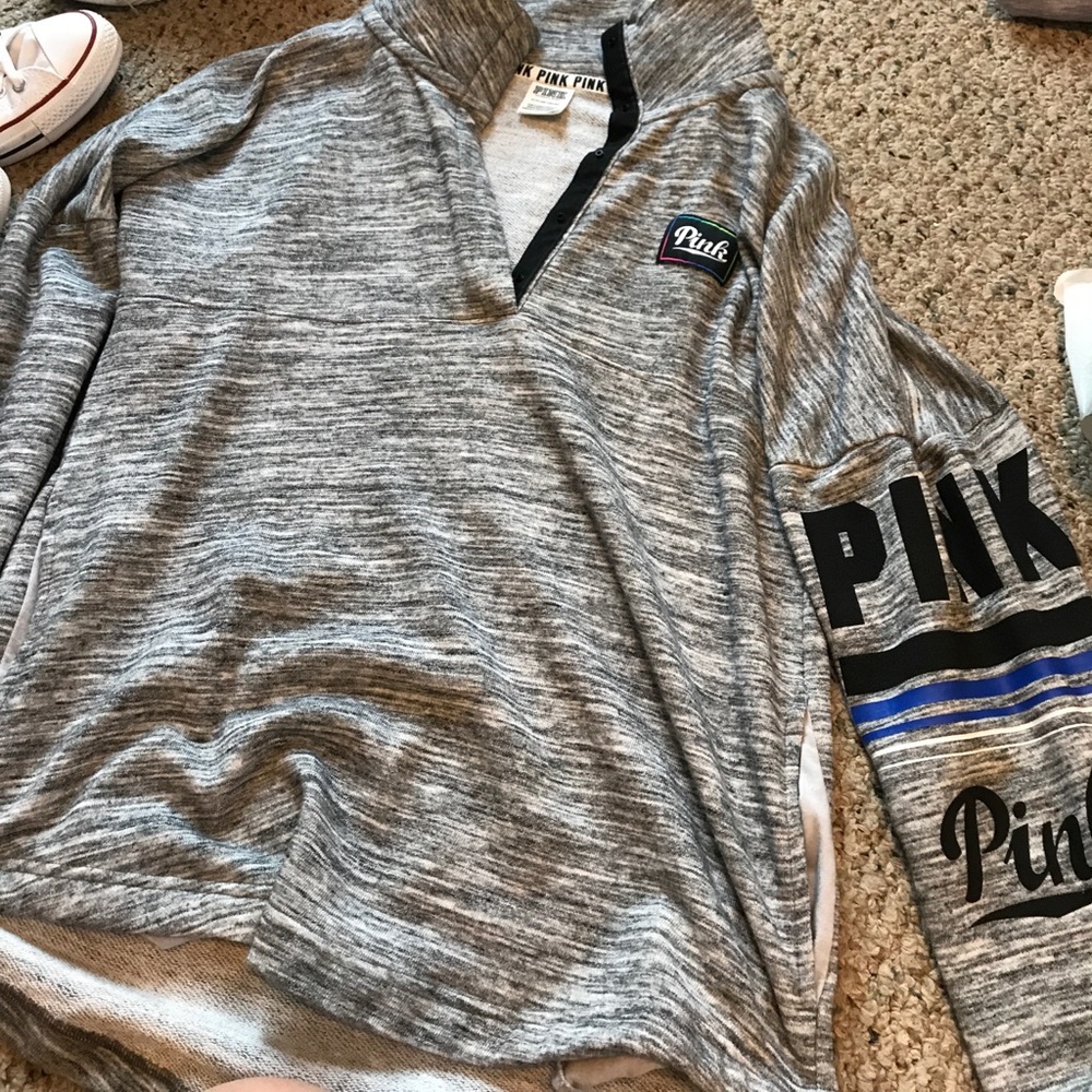 Grey Pink Button Up Sweater