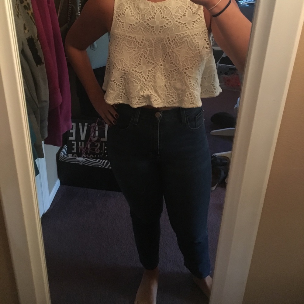 white lace crop top
