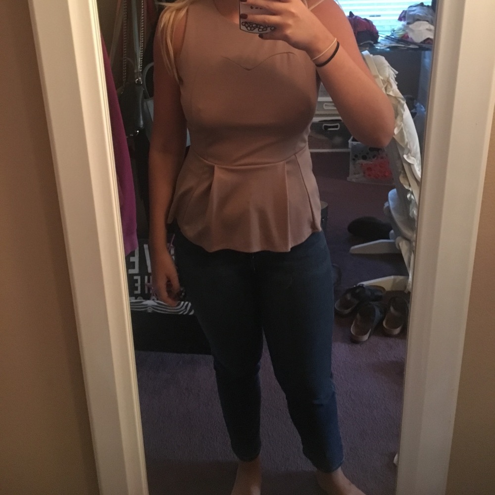 tan peplum tank top