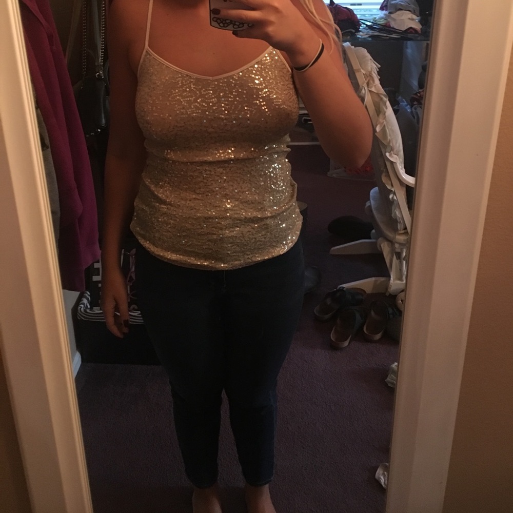 champagne sequin tank