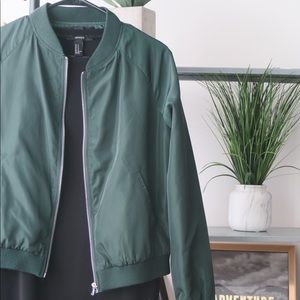 Forest green silky bomber jacket