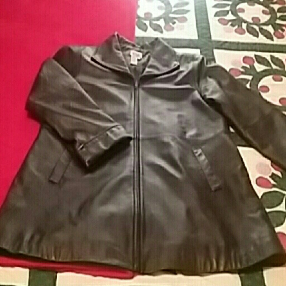 Black leather womens coat. Size XL