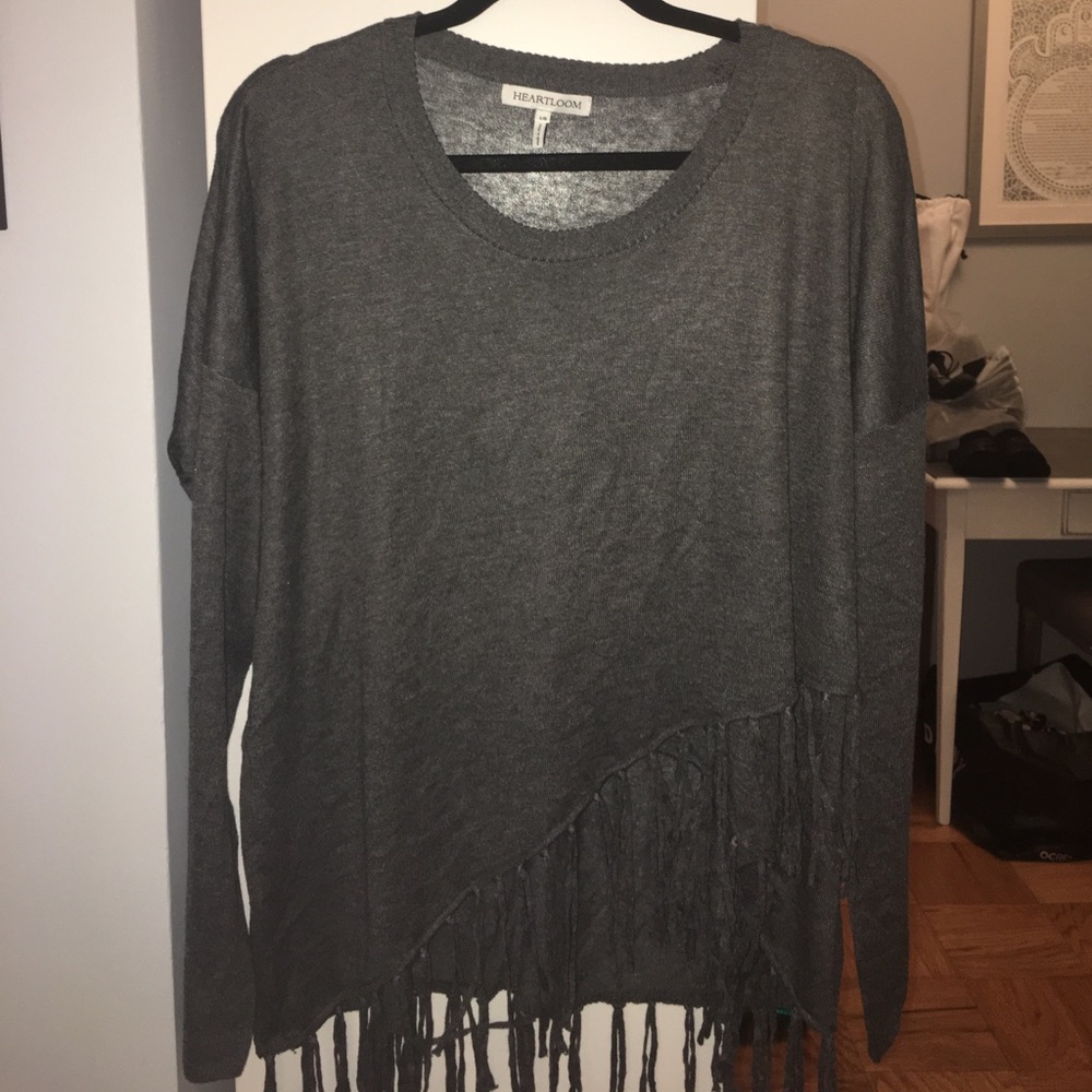 Heartloom super soft fringe grey sweater